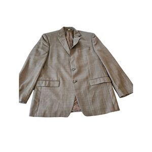 Ralph Lauren Blazer Sport Jacket Coat Mens 42R Tan W/ Blue Pin Stripes 100% Wool